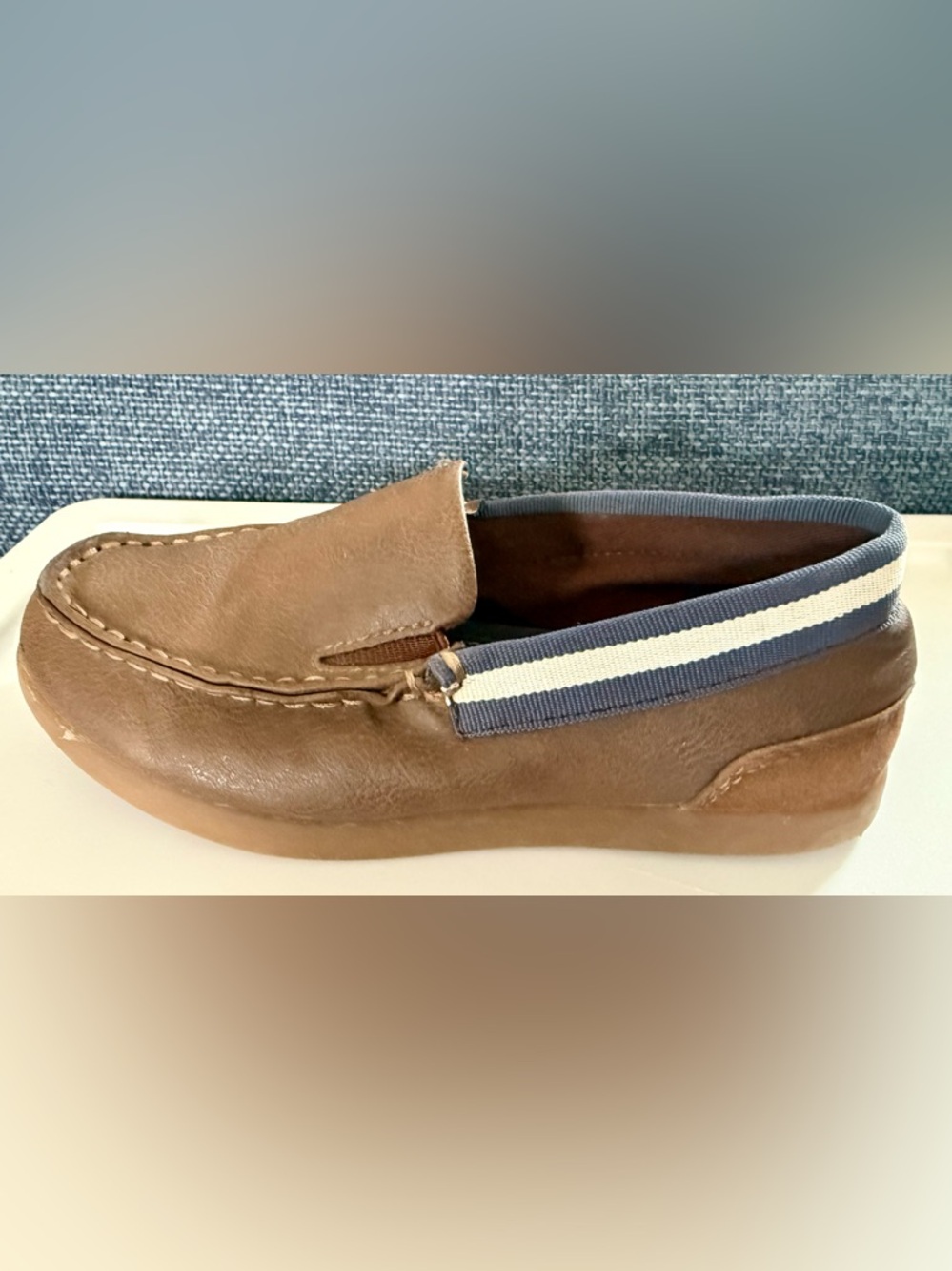 Ben Sherman Brown Kids Slip-On Loafer with Navy & White Trim